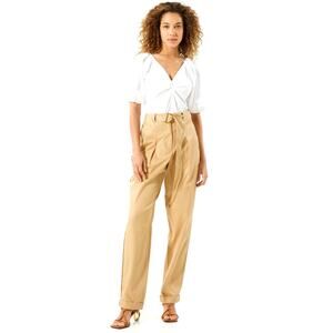 Tanya Taylor Tyler Pleated Belted Cuffed Pants Tan size 2